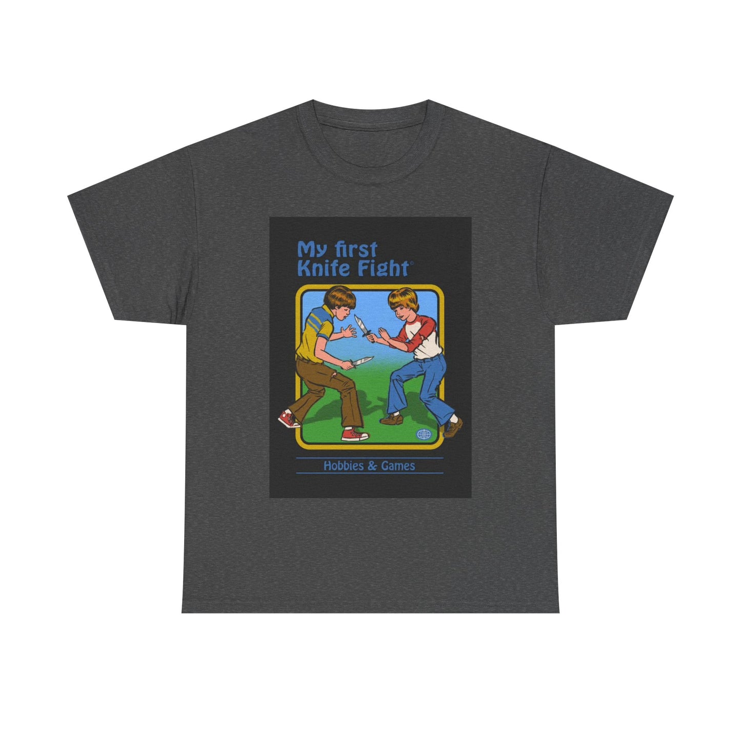 My First Knife Fight Tshirt Funny Kids Poster Retro 70s Unisex Heavy Cotton Tee