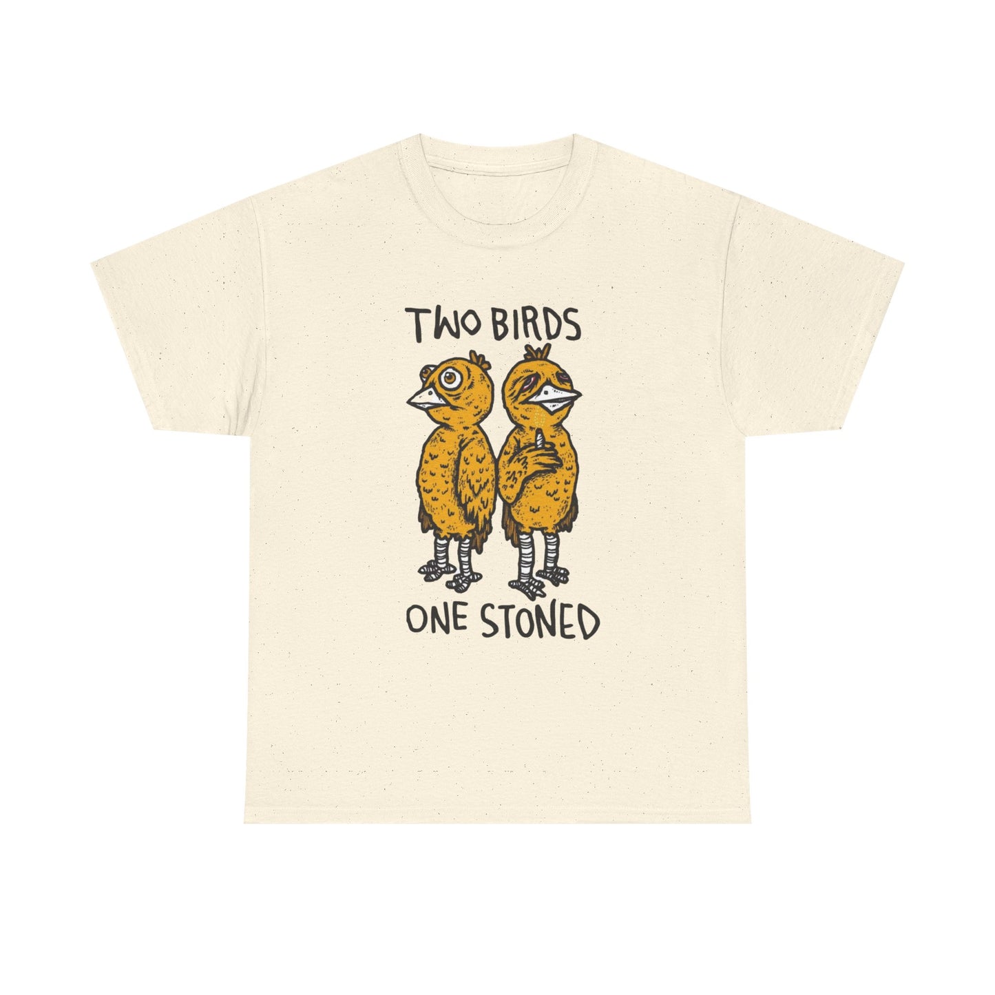 Two Birds One Stoned Graphic T Shirt NEW ADULT Unisex Heavy Cotton Tee