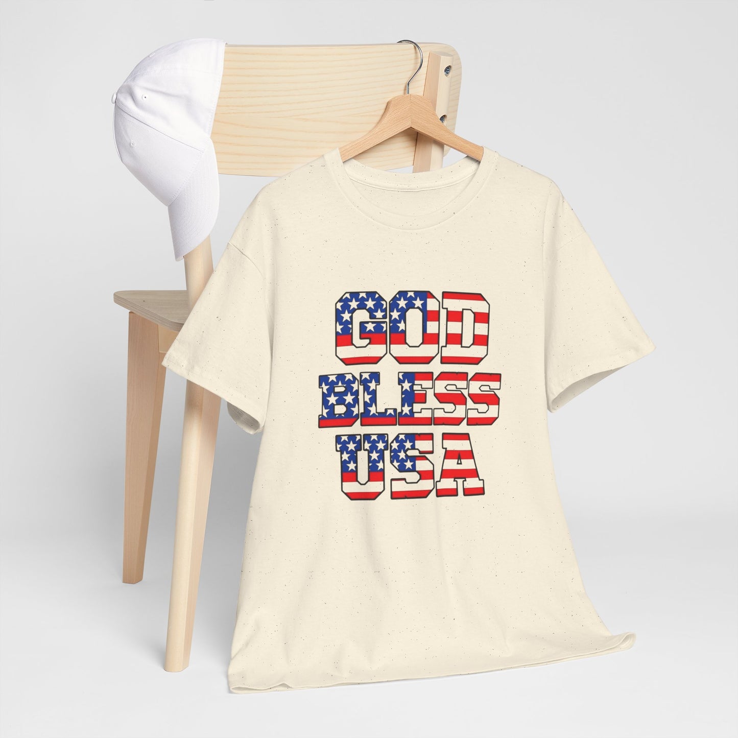 God Bless USA American Flag Graphic T Shirt Heavy Cotton Tee