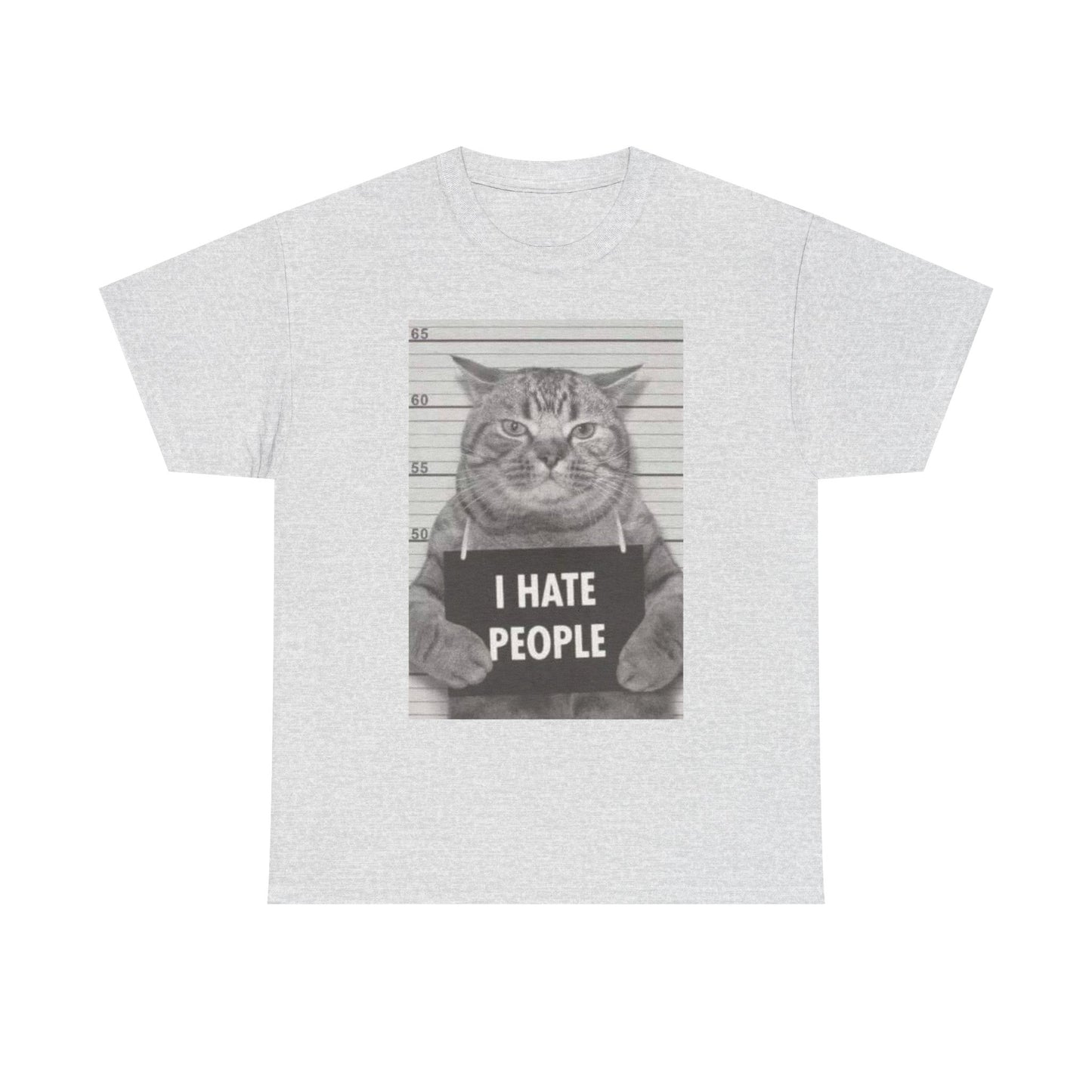 Cat Mugshot I Hate People Graphic T Shirt Unisex Heavy Cotton Tee BRAND NEW