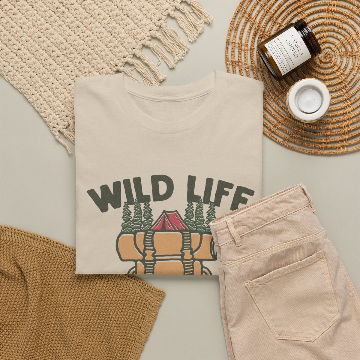 Wild Life Outdoor Camping Graphic T Shirt Men's Heavy Cotton Tee