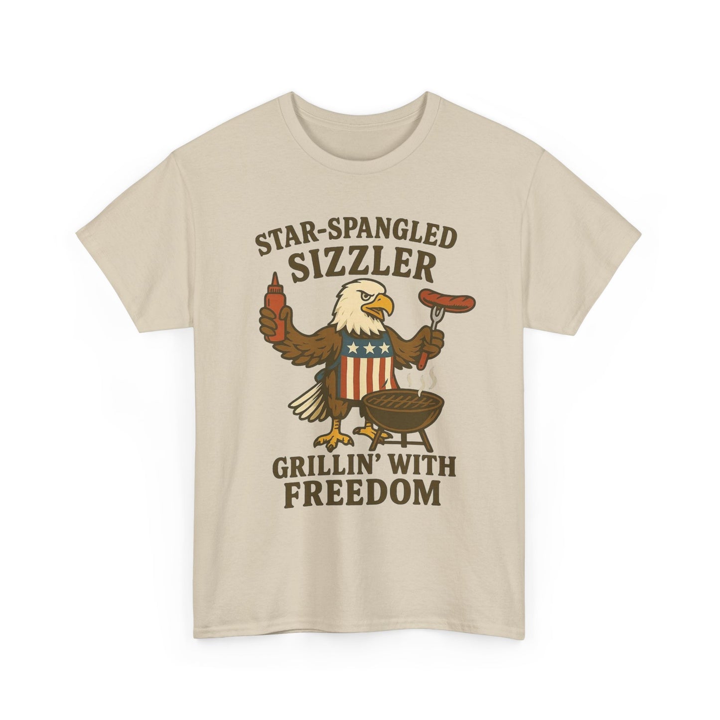 Grilling With Freedom American Flag T Shirt USA Bald Eagle Unisex Heavy Cotton