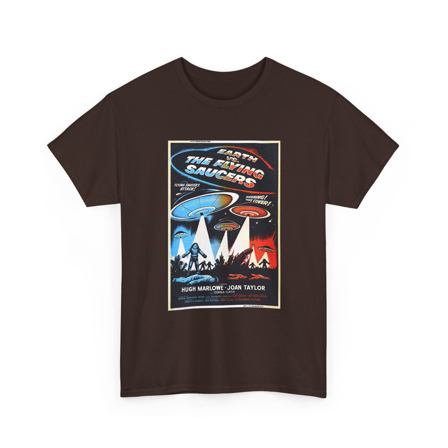 Earth vs Flying Saucers Tshirt Vintage Movie Poster Unisex Heavy Cotton Tee