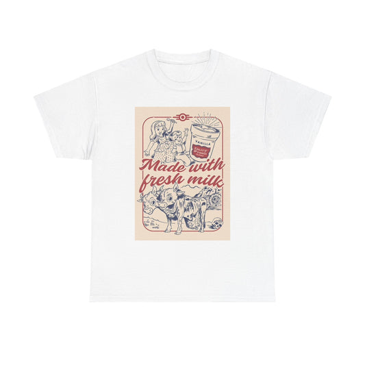 Made With Fresh Milk T Shirt Retro Graphic Vintage Unisex Heavy Cotton Tee