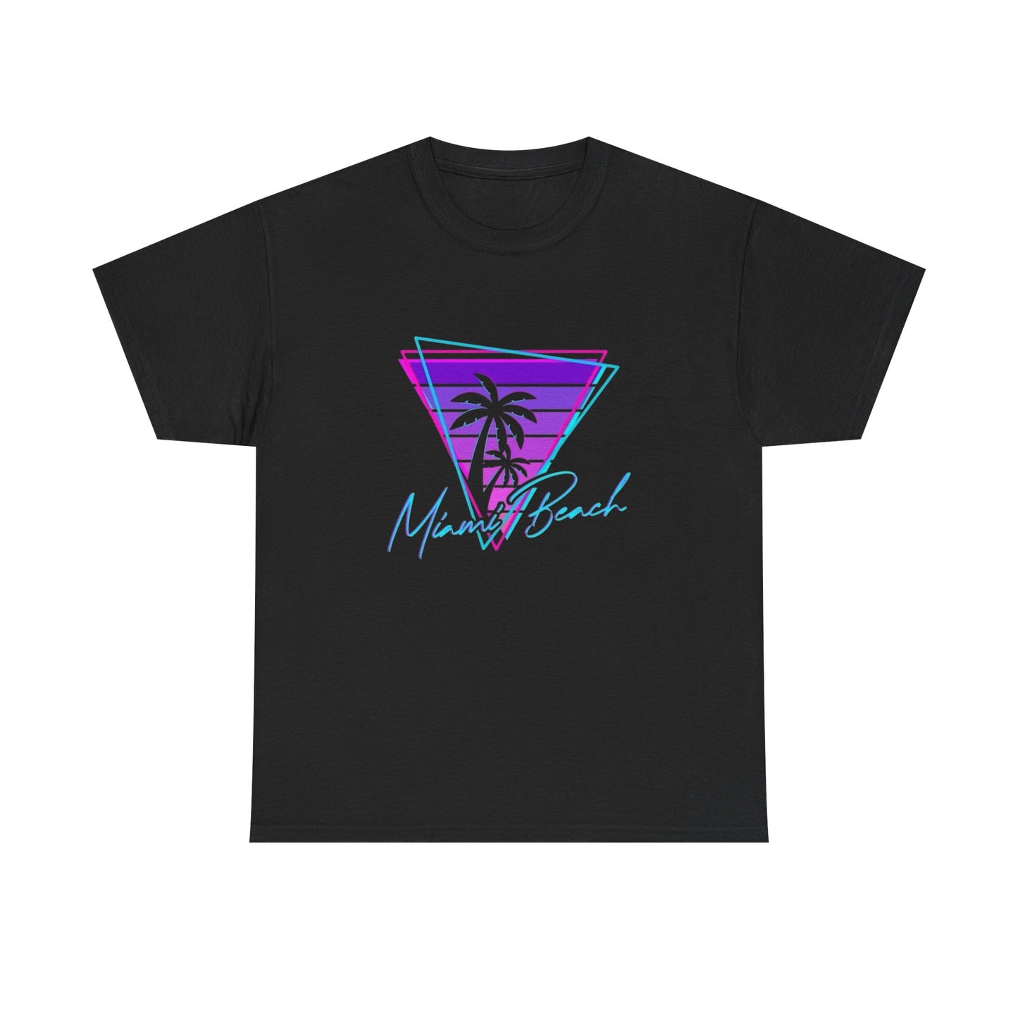 Miami Beach Logo Retro Neon Graphic T Shirt ALL SIZES Tee Unisex Heavy Cotton