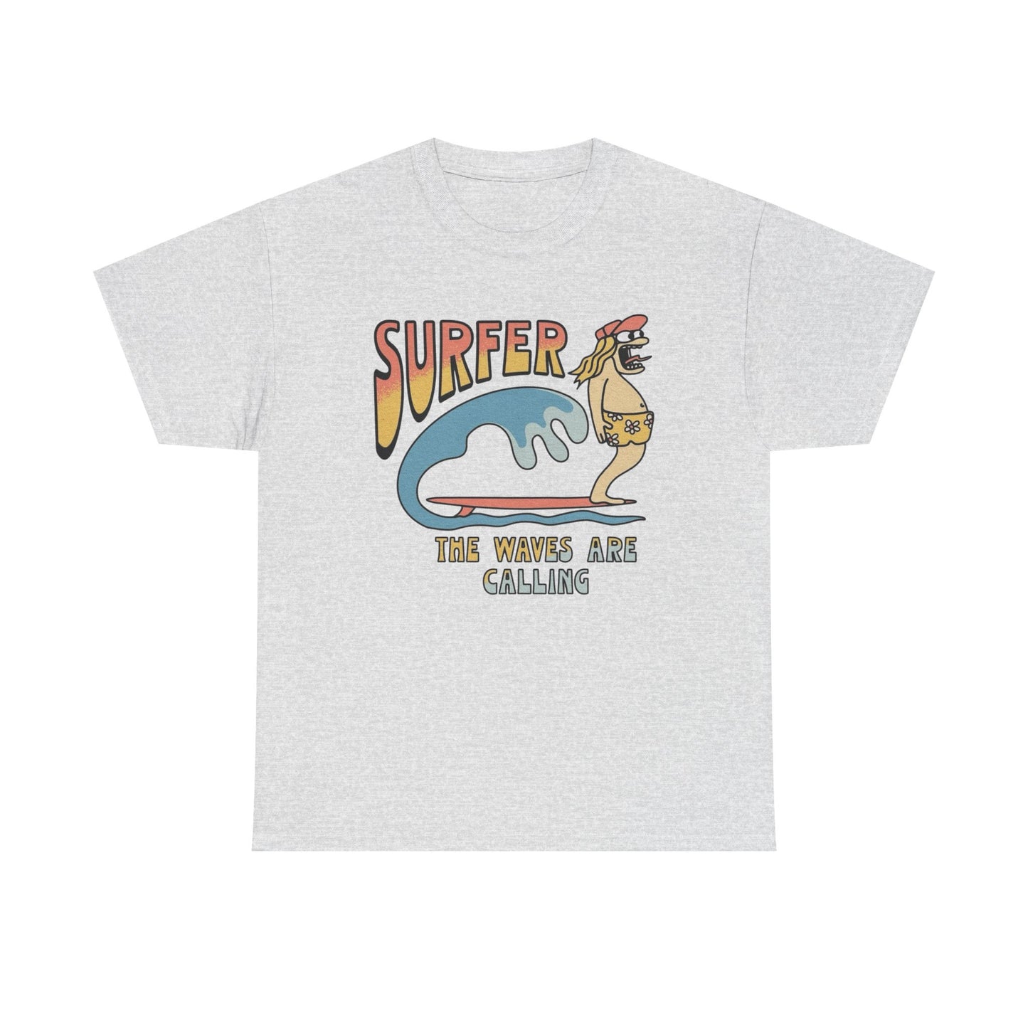 Surfer The Waves Are Calling Graphic T Shirt Unisex Heavy Cotton Tee Gift