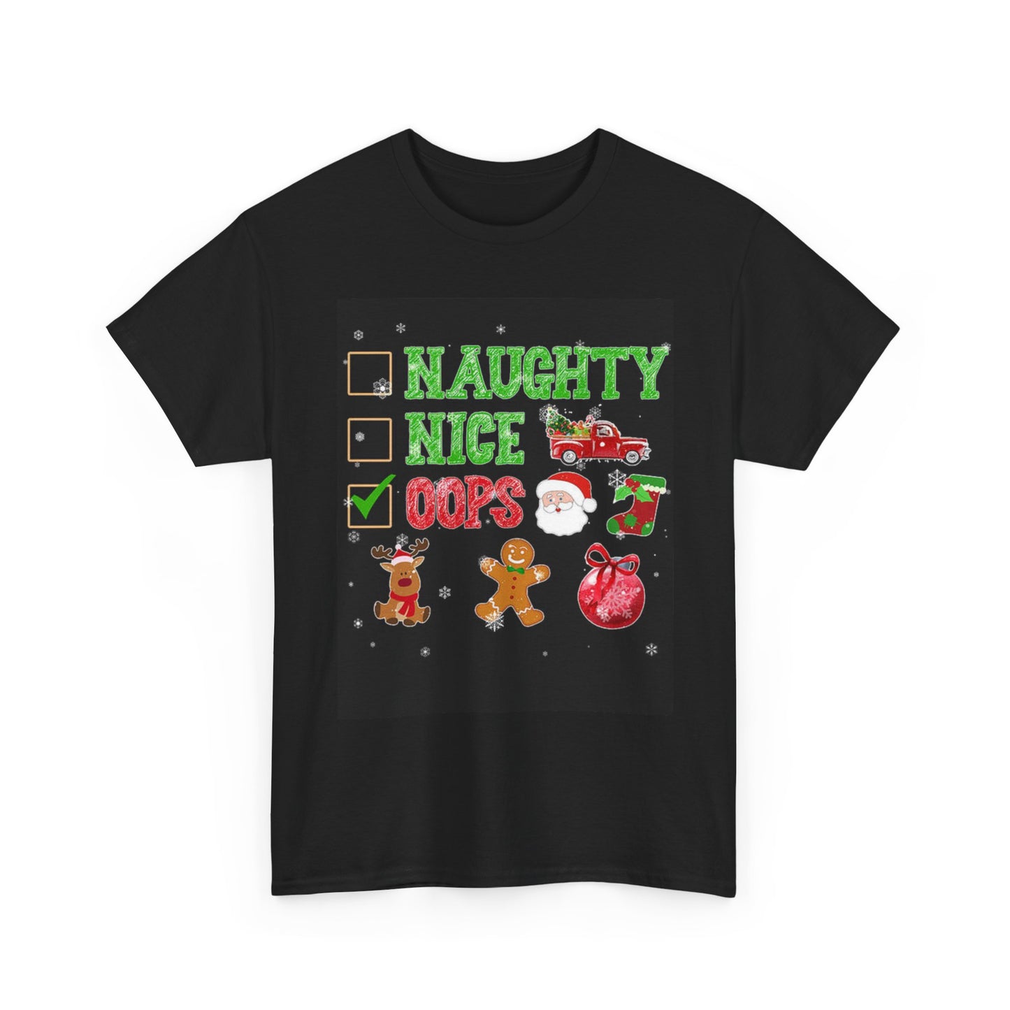 Naughty Nice Oops Graphic T Shirt Funny Christmas Santa Unisex Heavy Cotton Tee