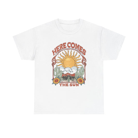 Heres Comes The Sun Graphic T Shirt Vintage Unisex Heavy Cotton Tee