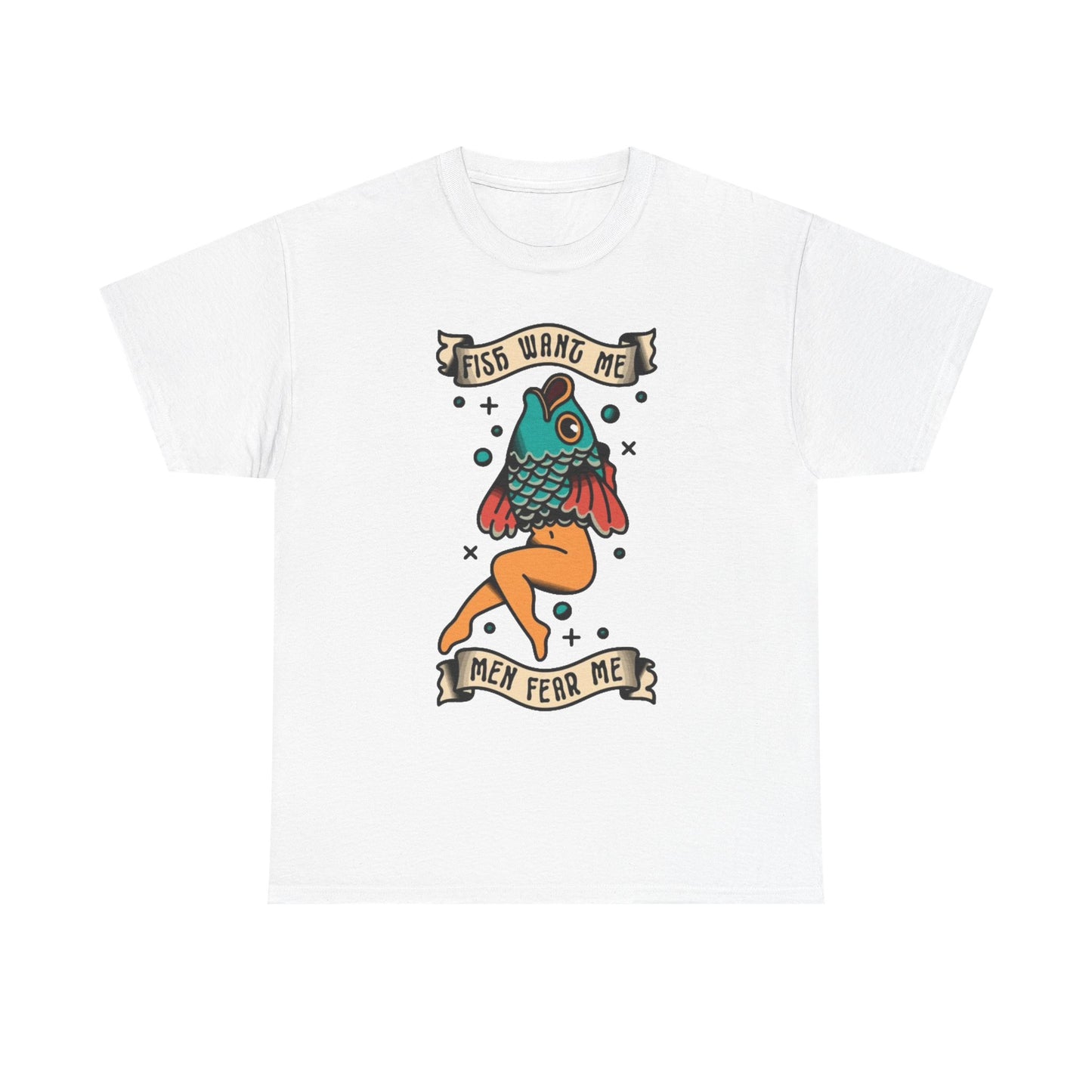 Sailor Jerry Fish T Shirt Funny Fear Tattoo Art Graphic Unisex Heavy Cotton Tee