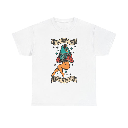Sailor Jerry Fish T Shirt Funny Fear Tattoo Art Graphic Unisex Heavy Cotton Tee