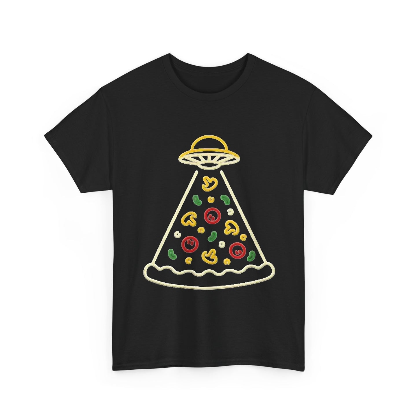 Space Pizza Shirt Funny Aliens One Bite Pizza Graphic Unisex Heavy Cotton Tee