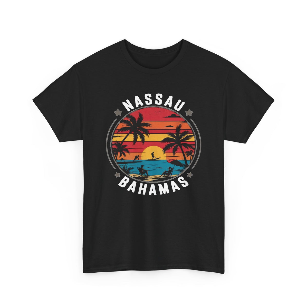 Nassau Bahamas Sunset Palm Design T-Shirt Men's Graphic Tee
