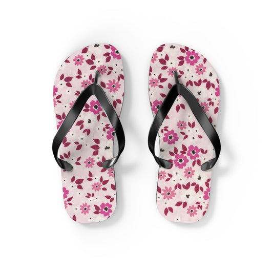 Waves And Sun Sandals Red And Pink Flowers Summer Flip Flops Slides BRAND NEW