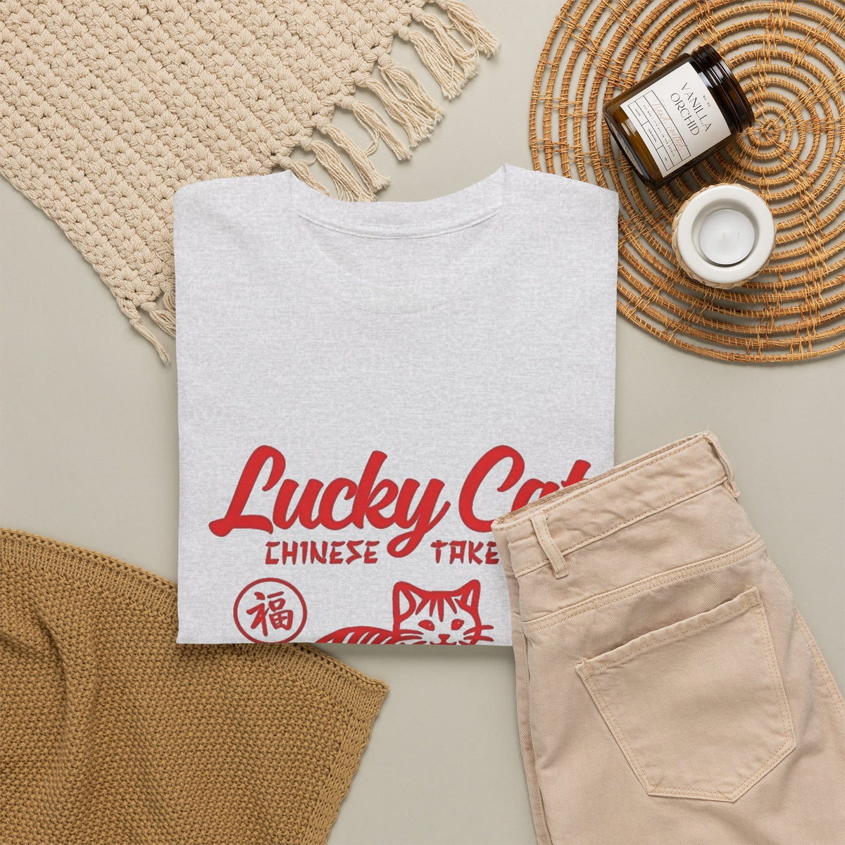 Lucky Cat Chinese Takeaway Graphic T-Shirt Men's Graphic Tee Funny Retro