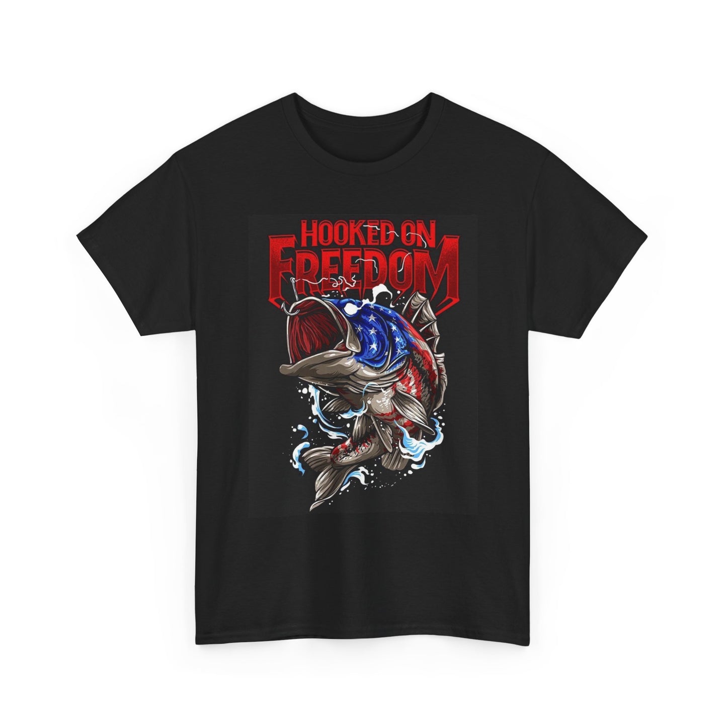 Hooked On Freedom Graphic T Shirt Fishing Outdoors Unisex Heavy Cotton Tee