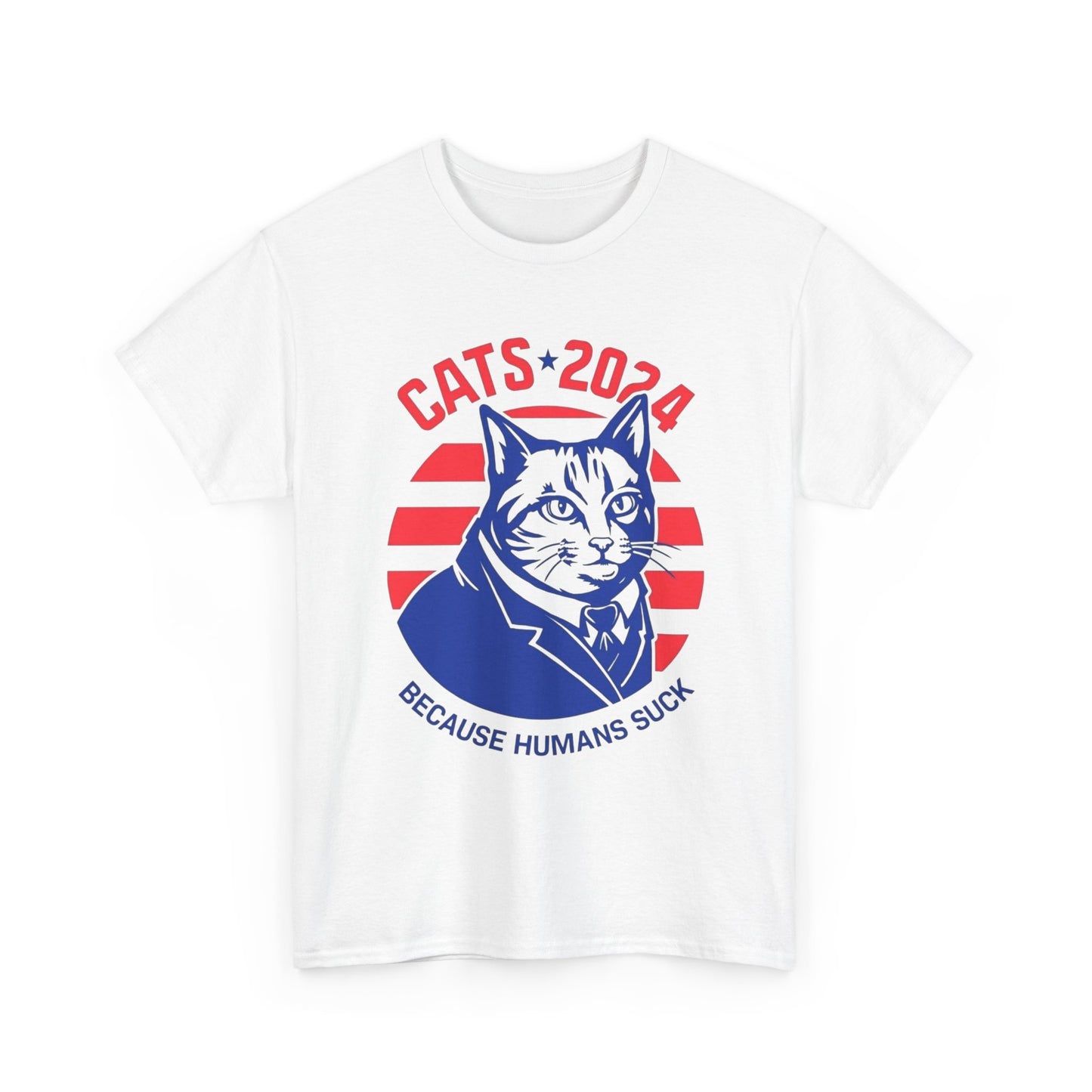 Cats 2024 Funny People Suck Graphic T Shirt Unisex Heavy Cotton Tee NEW