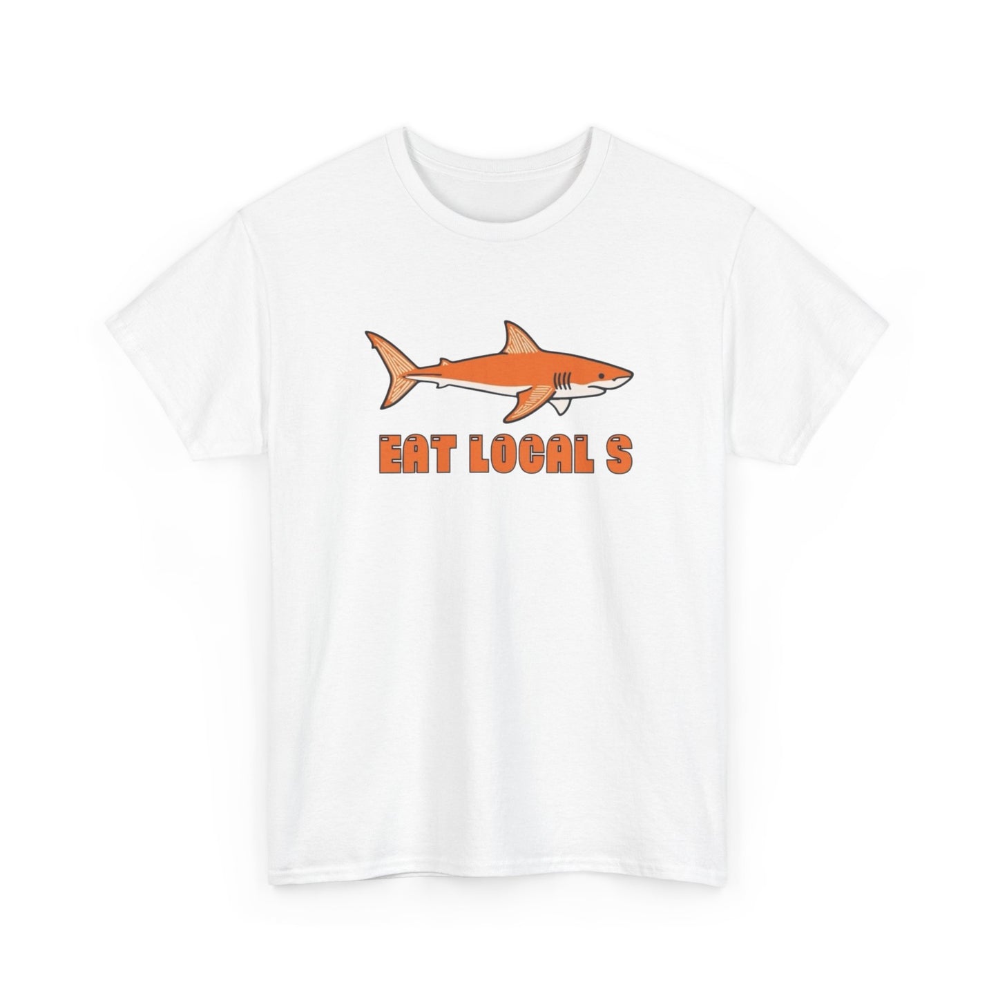 Eat Locals Funny Shark Graphic T Shirt NEW Vintage Adult Unisex Heavy Cotton Tee