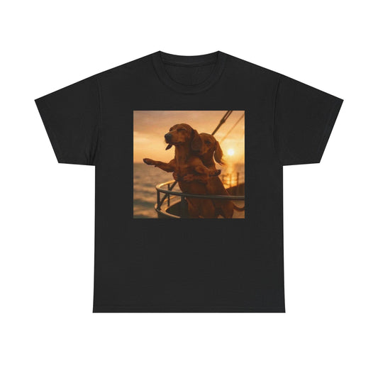 Dachshund Love Dog Titanic Scene Funny Graphic T-Shirt Unisex Heavy Cotton NEW