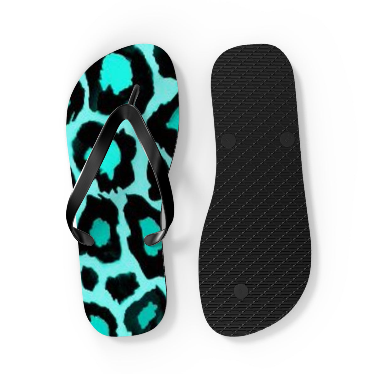 Turquoise Cheetah Beach Sandals, Slides for Summer, Flip Flops, Water Resistant