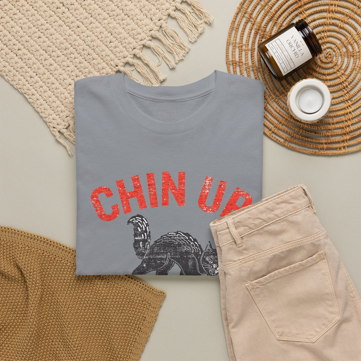 Chin Up Fangs Out Graphic T Shirt Men's Retro Cat Heavy Cotton Tee