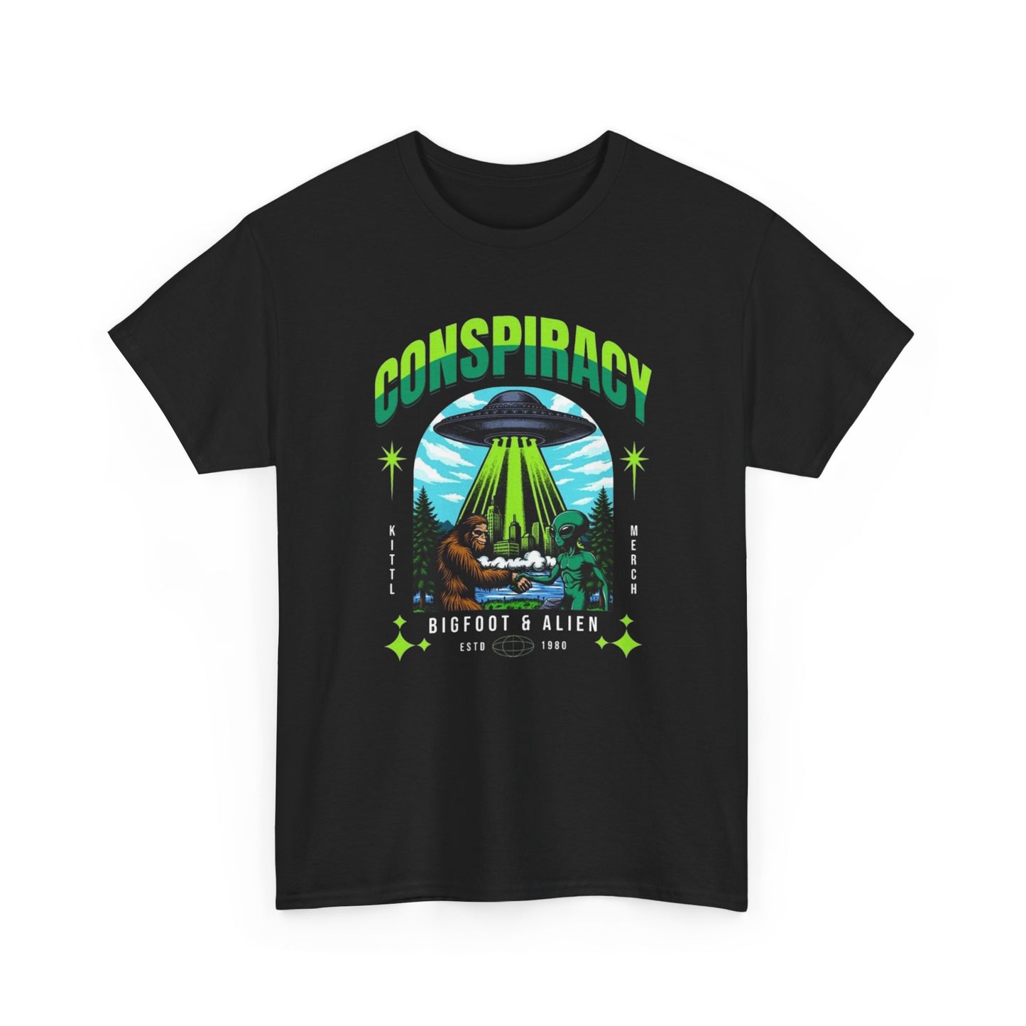 Conspiracy Aliens And Bigfoot Funny Graphic T Shirt NEW S-5XL Heavy Cotton Tee