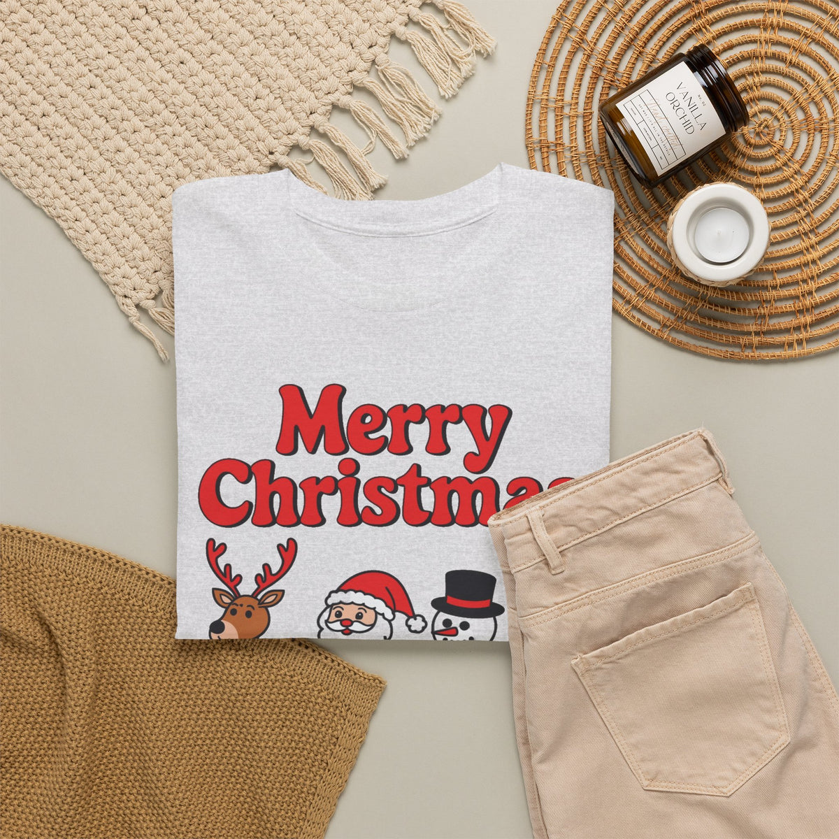 Merry Christmas Santa Reindeer Snowman Gingerbread T-Shirt Men's Graphic Tee