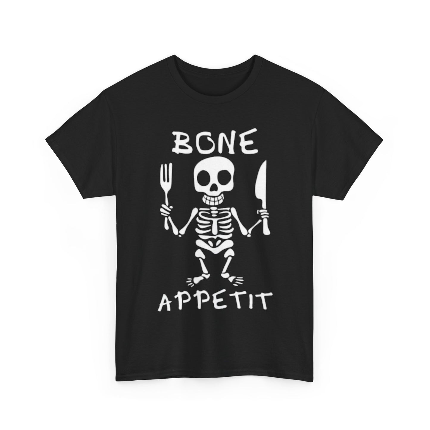 Bone Appetit Shirt Funny Comedy Jokes Skeleton Chef Sous Unisex Heavy Cotton Tee