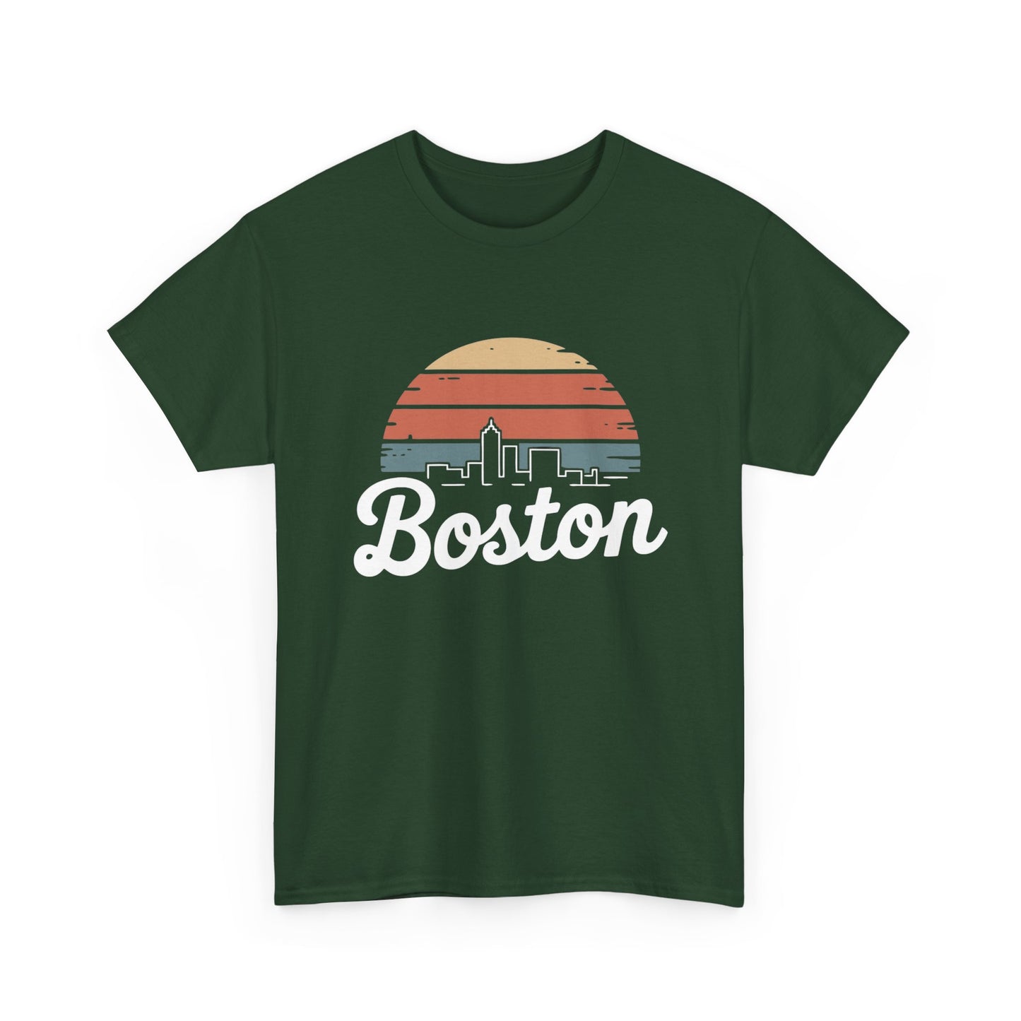 Boston Mass Skyline Graphic T Shirt NEW GIFT Unisex Heavy Cotton Tee