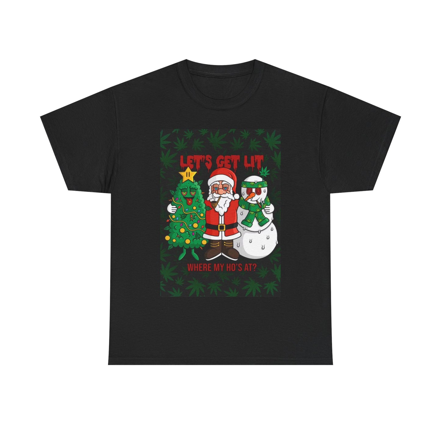 Christmas Trees Tshirt Santa and Frosty Funny 420 Gift Unisex Heavy Cotton Tee