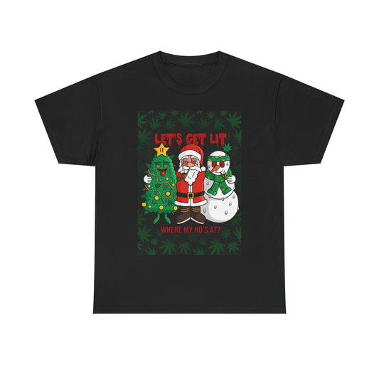 Christmas Trees Tshirt Santa and Frosty Funny 420 Gift Unisex Heavy Cotton Tee