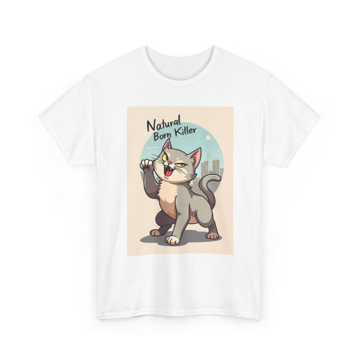 Natural Born Killer T Shirt Funny Cat Graphic Jokes Unisex Heavy Cotton Tee