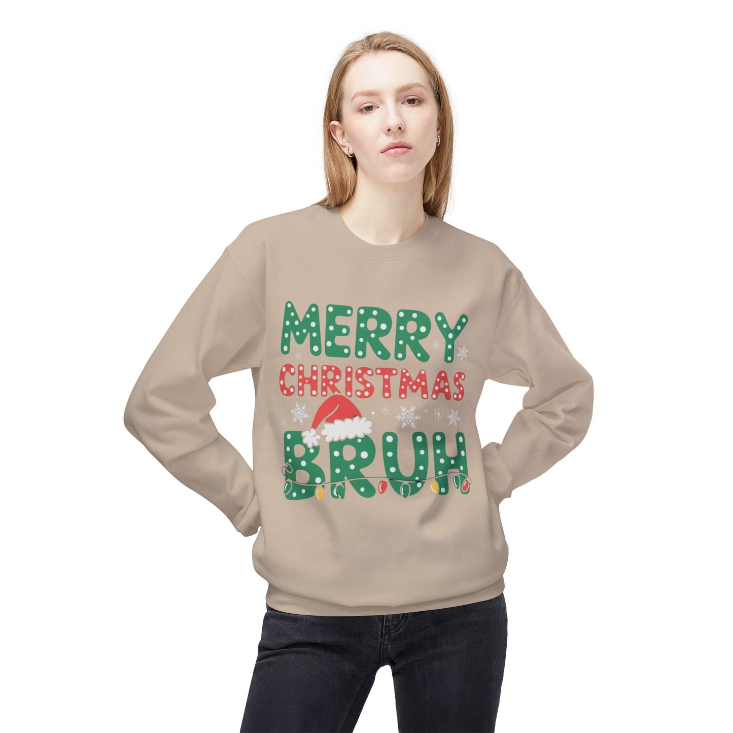 Merry Christmas Bruh Funny Sweater NEW Unisex Fleece Crewneck Sweatshirt