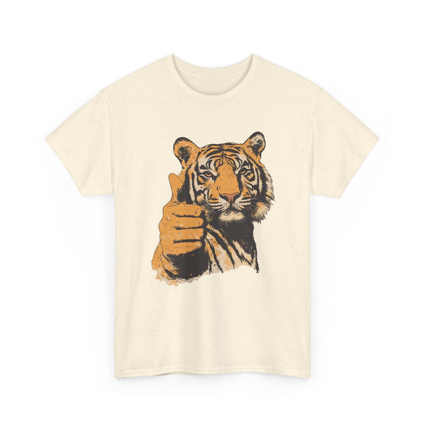 Thumbs Up Tiger Retro Graphic T Shirt Regular Men's Heavy Cotton Tee