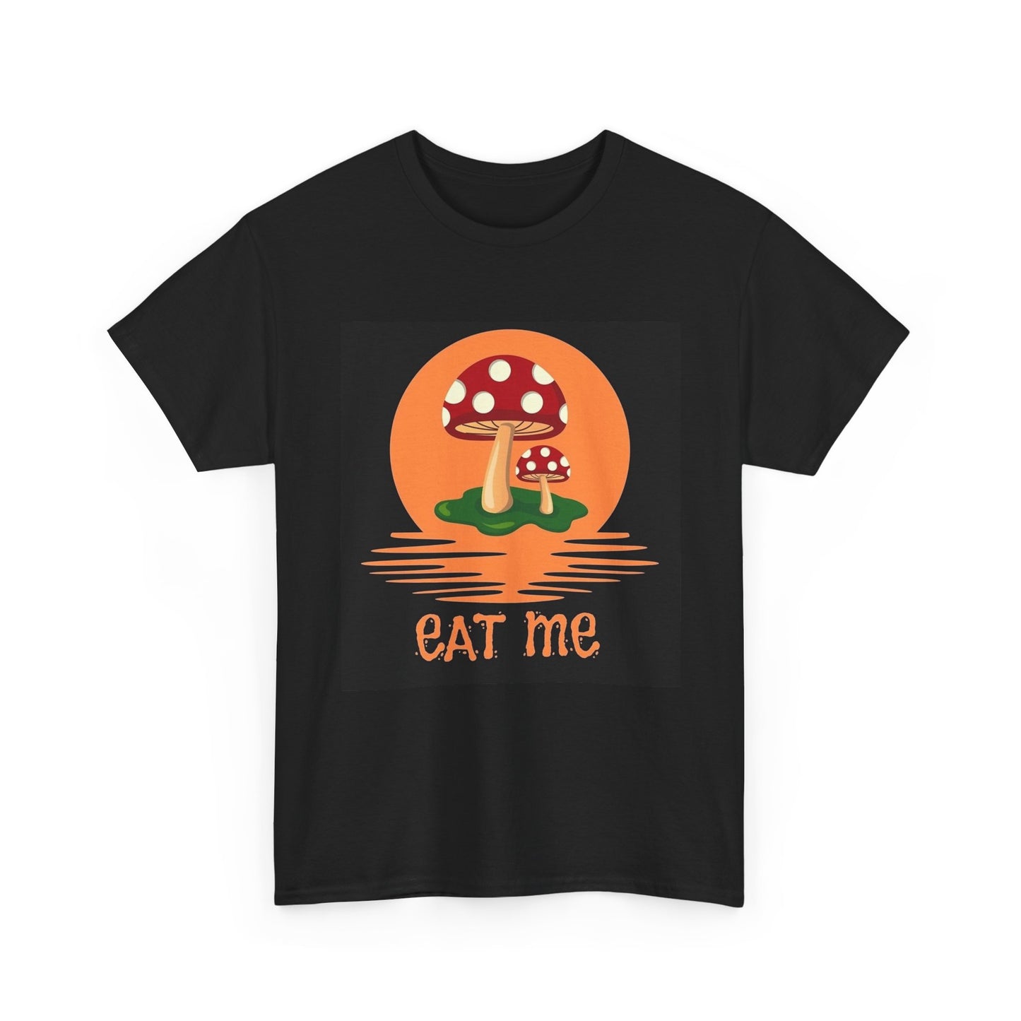 Trippy Mushroom Eat Me Caps Tshirt Mystical Graphic Vibe Unisex Heavy Cotton Tee