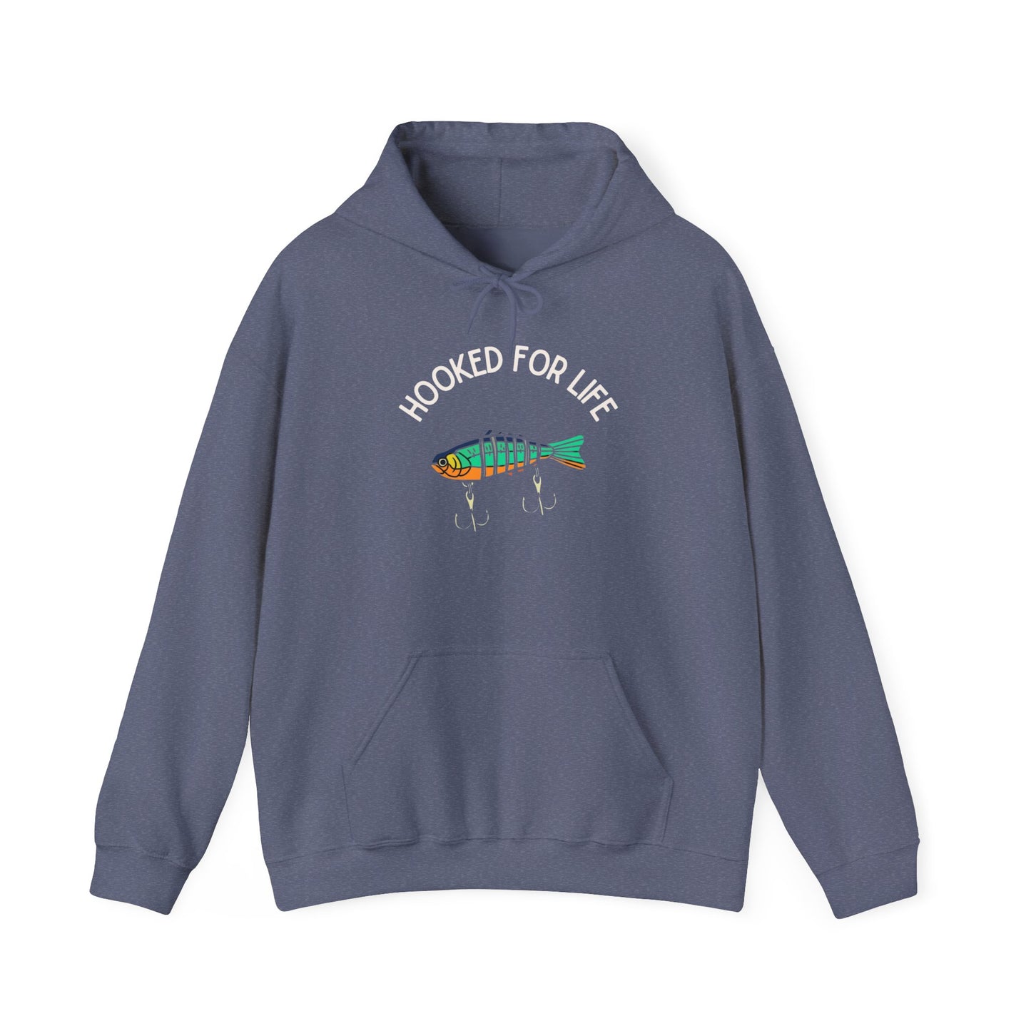 Hooked For Life Fishing Graphic Hoodie Heavy Blend Sweatshirt NEW