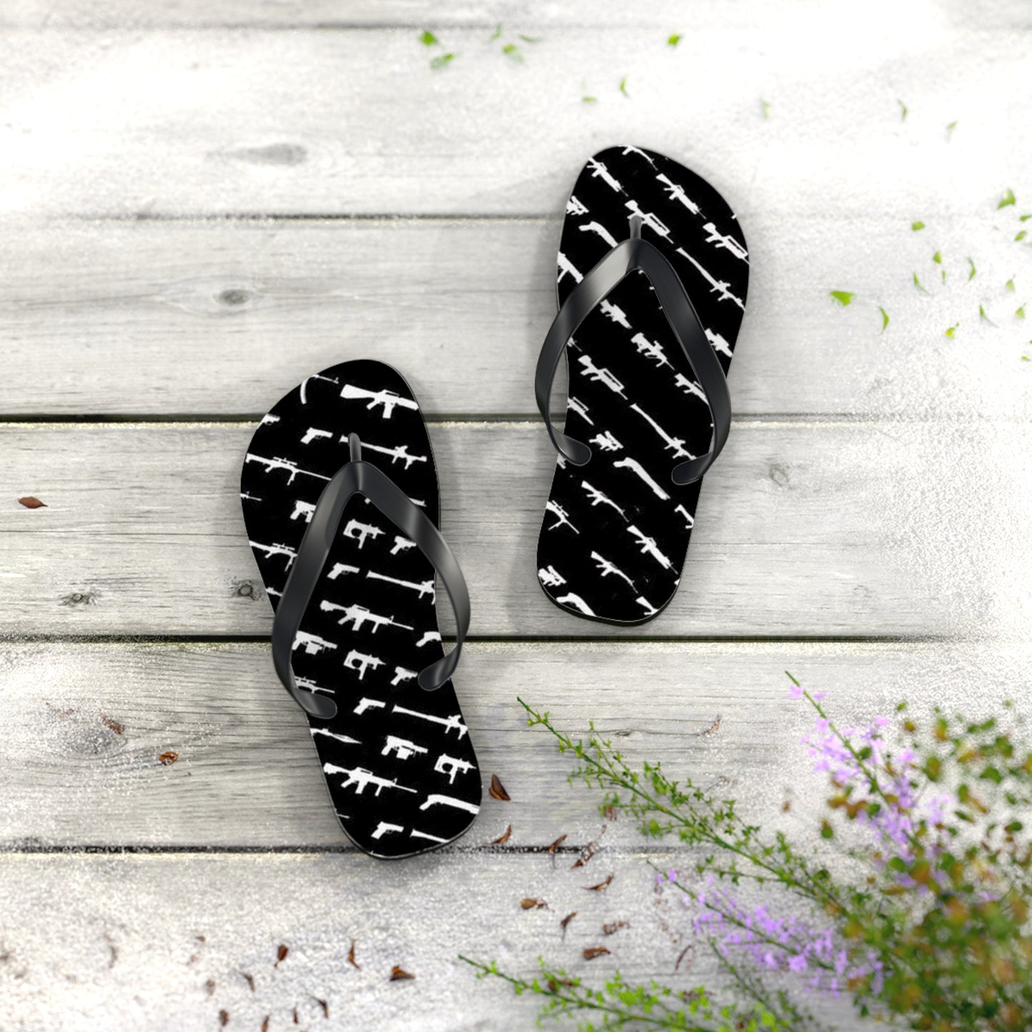 WAVES And SUN Co Sandals Gun Graphic - Flip Flops -Slides Summer Beach BRAND NEW