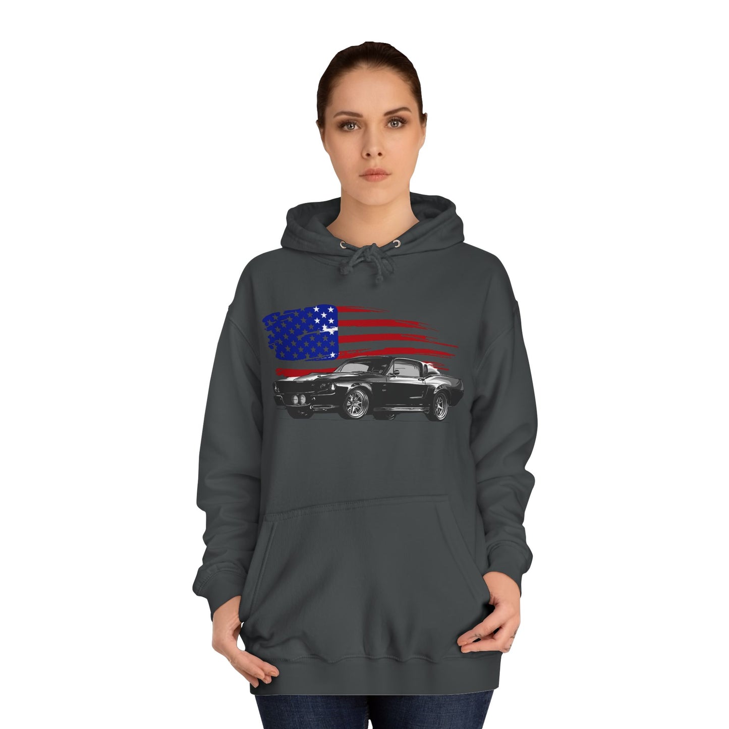 Mustang Hoodie Ford Vintage Retro American Flag Poster Unisex College Hoodie