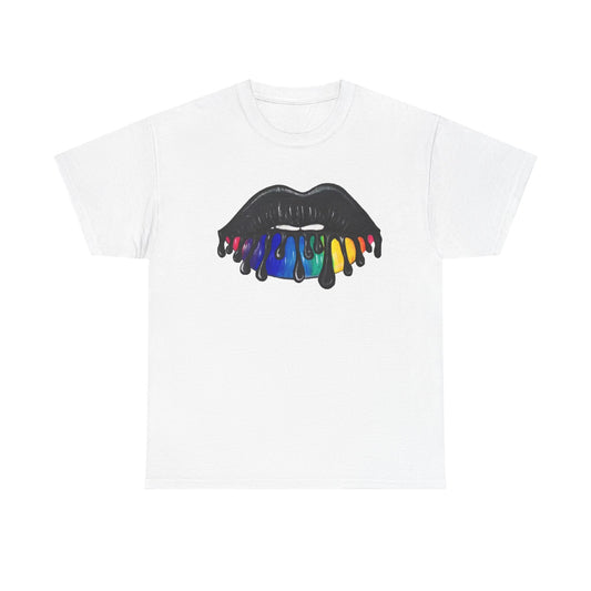 Rainbow Lips Tshirt Girly Tattoo cute womens kiss Unisex Heavy Cotton Tee