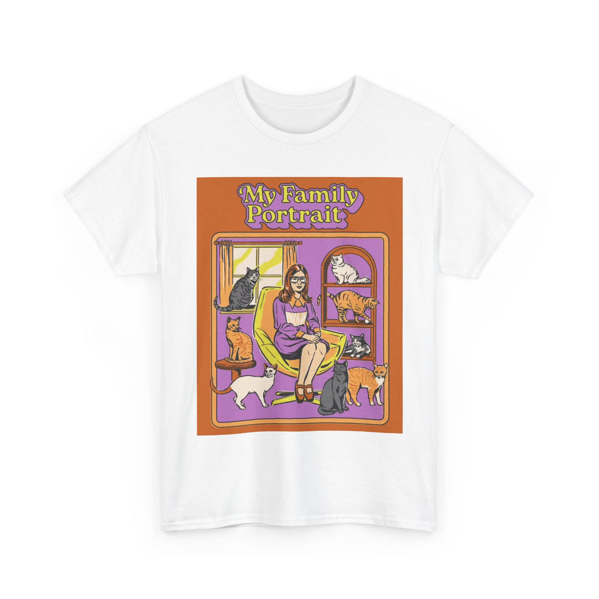 Family Portrait Tshirt Funny Cat lady 80s Vibe Unisex Heavy Cotton Tee