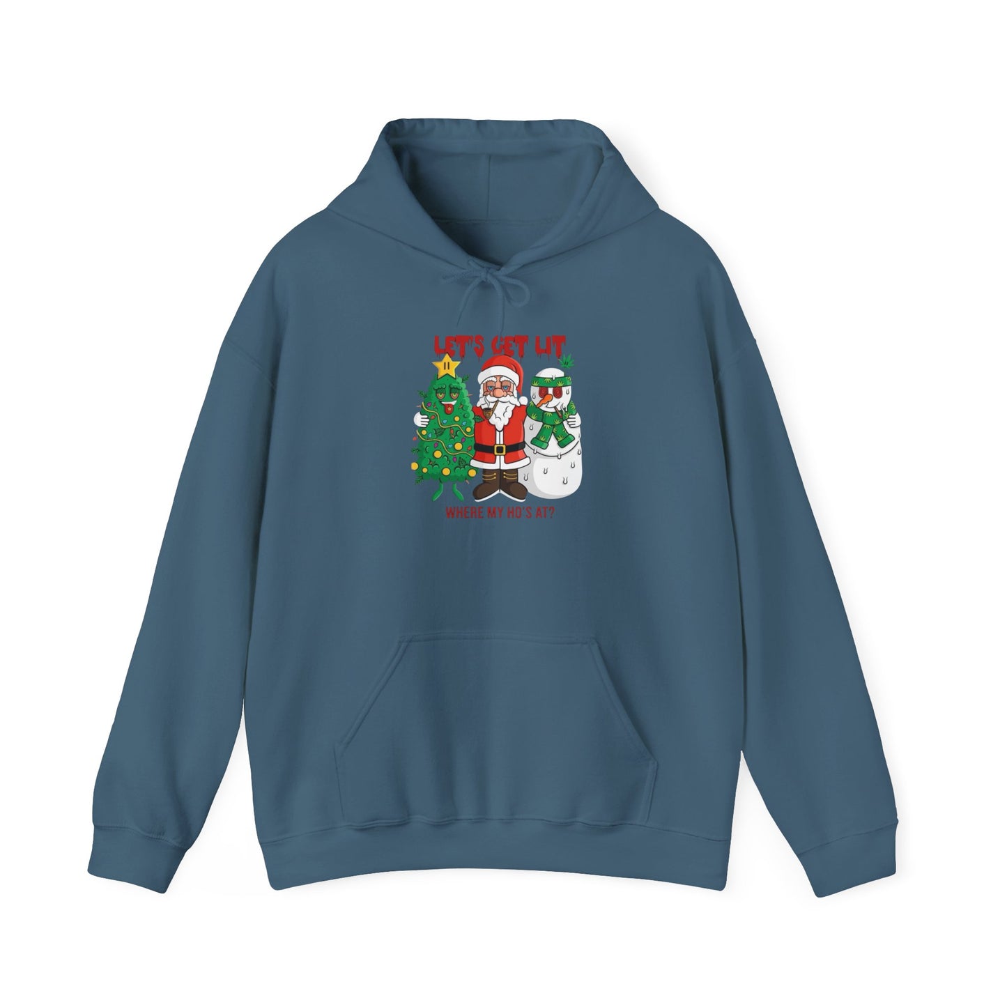 Lets Get Lit Santa Funny Graphic Hoodie NEW Unisex Heavy Blend Hooded Sweatshirt