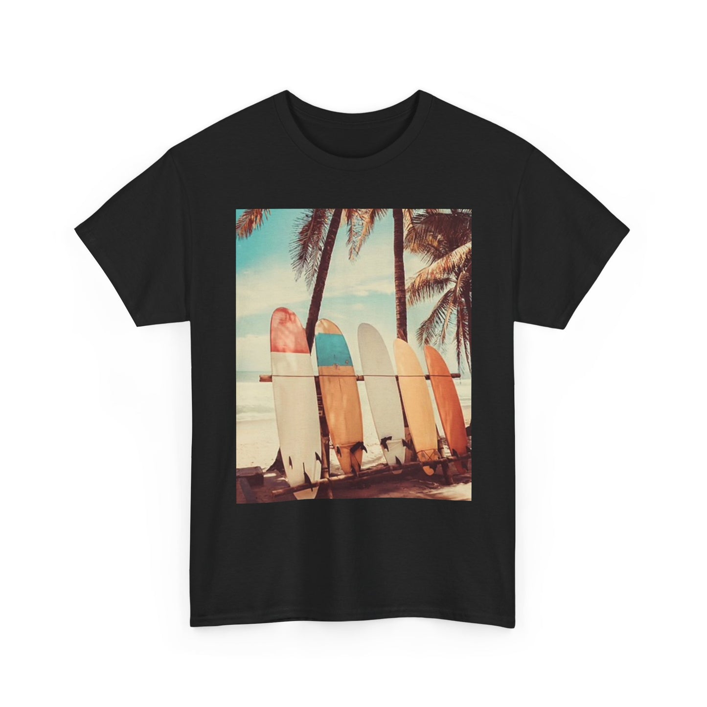 Surfboards On The Beach T Shirt Retro Graphic Unisex Heavy Cotton Tee