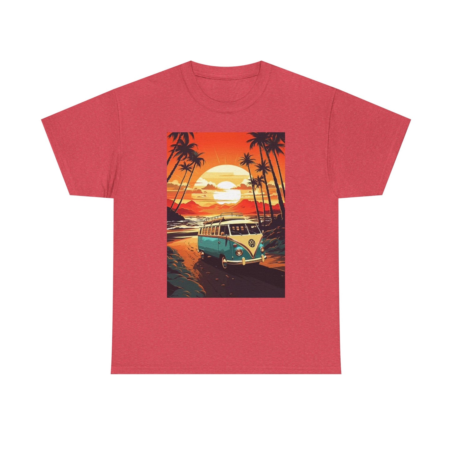 Beach Sunset Graphic T Shirt Surfing Bus Retro Unisex Heavy Cotton Tee