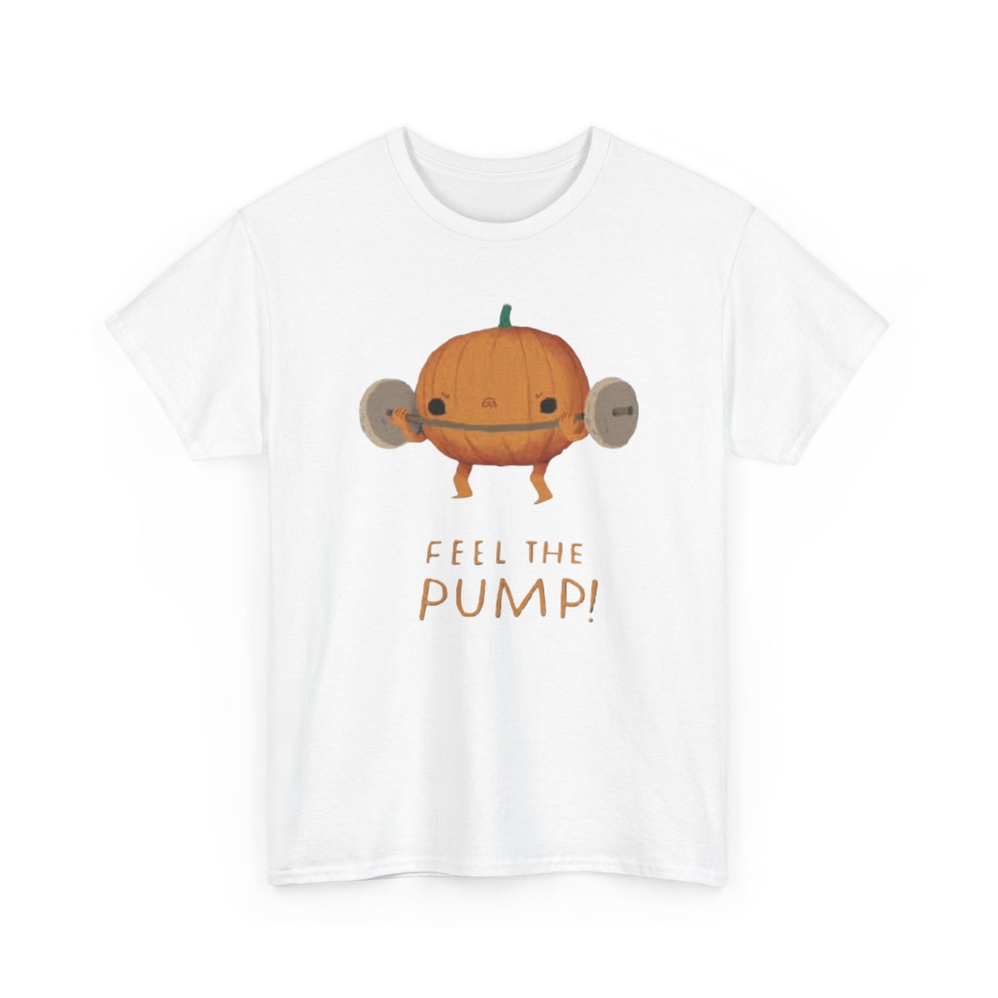 Feel The Pump Pumpkin Graphic T Shirt Funny Gym Workout Unisex Heavy Cotton Tee