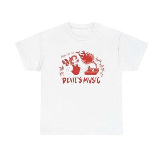 Listen To The Devils Music Graphic T Shirt New Adult Unisex Heavy Cotton Tee