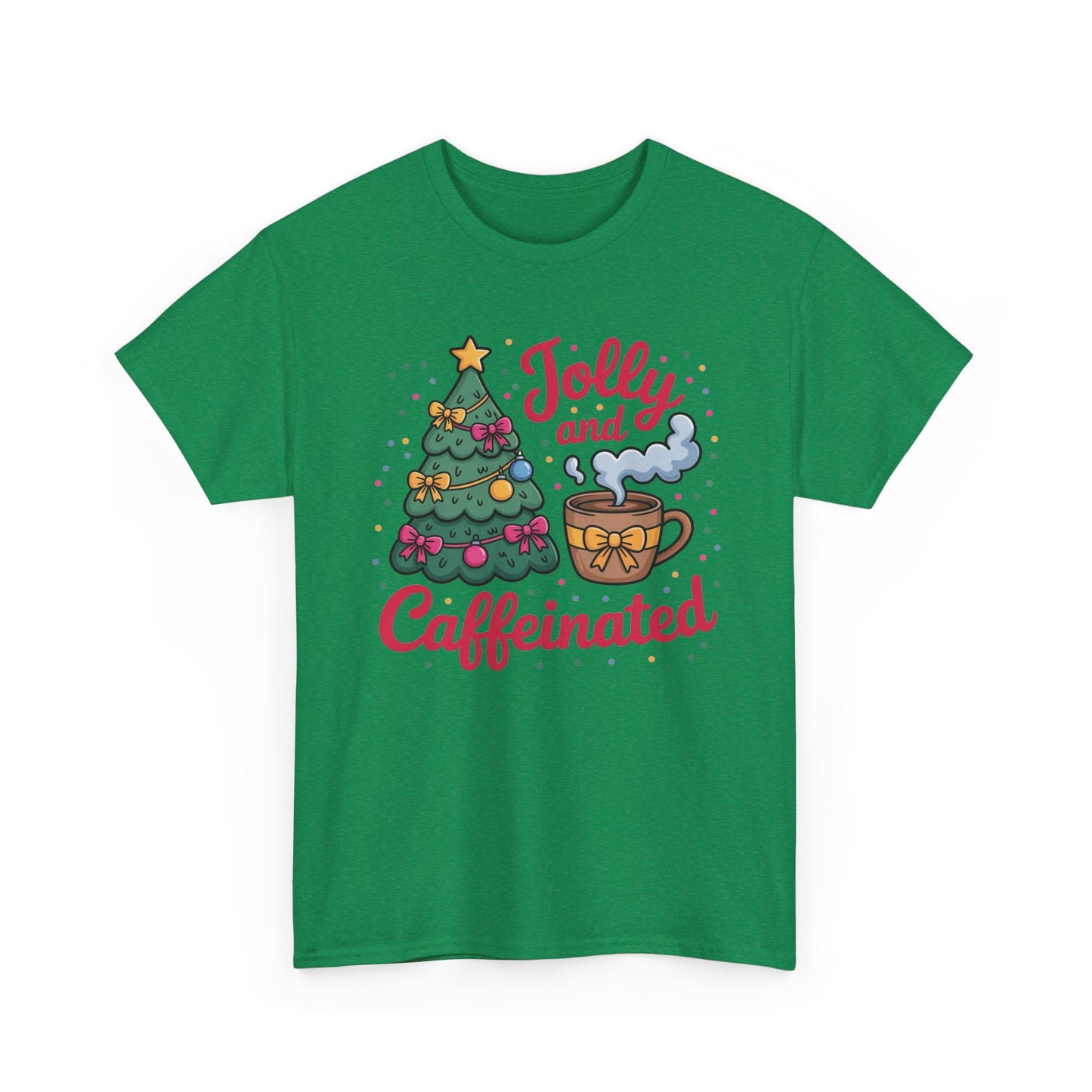Jolly And Caffeinated Christmas Coffee Graphic T Shirt NEW ADULT