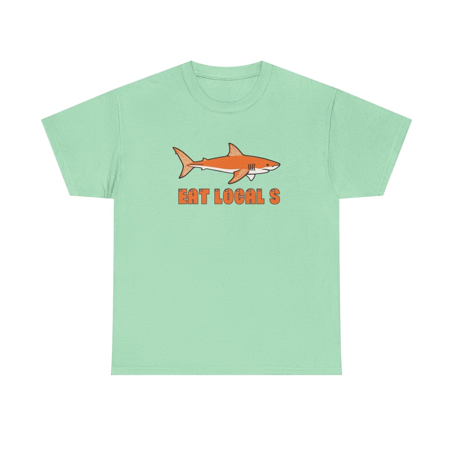 Eat Locals Funny Shark Graphic T Shirt NEW Vintage Adult Unisex Heavy Cotton Tee