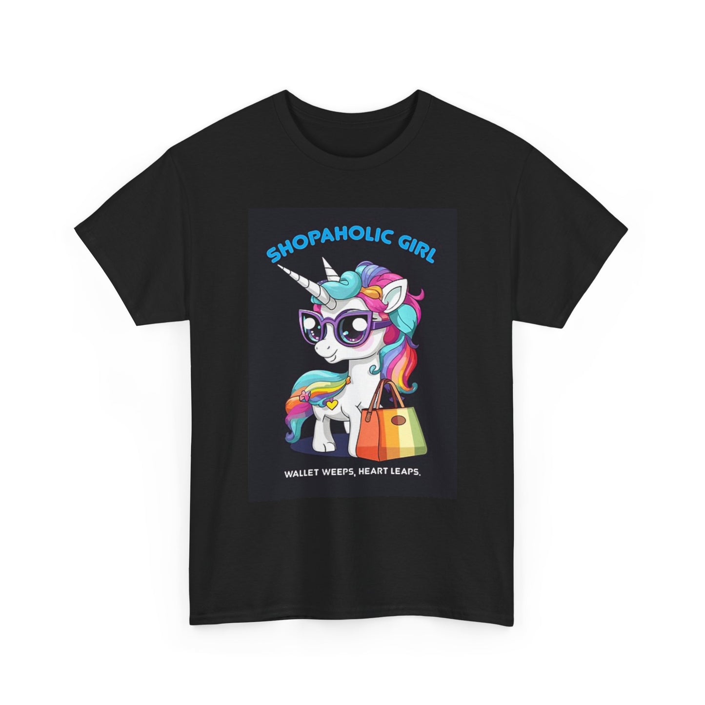 Shopaholic Girl Graphic T Shirt Unicorn Funny Unisex Heavy Cotton Tee