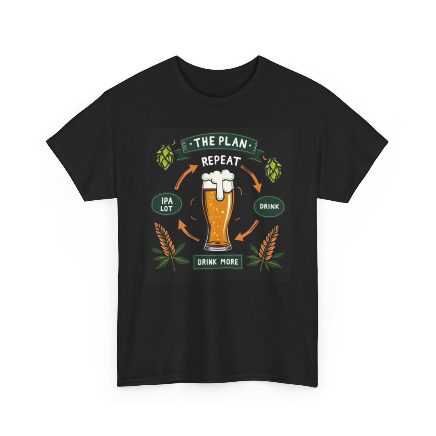 The Plan Drink Beer Funny Graphic T Shirt Unisex Heavy Cotton Tee