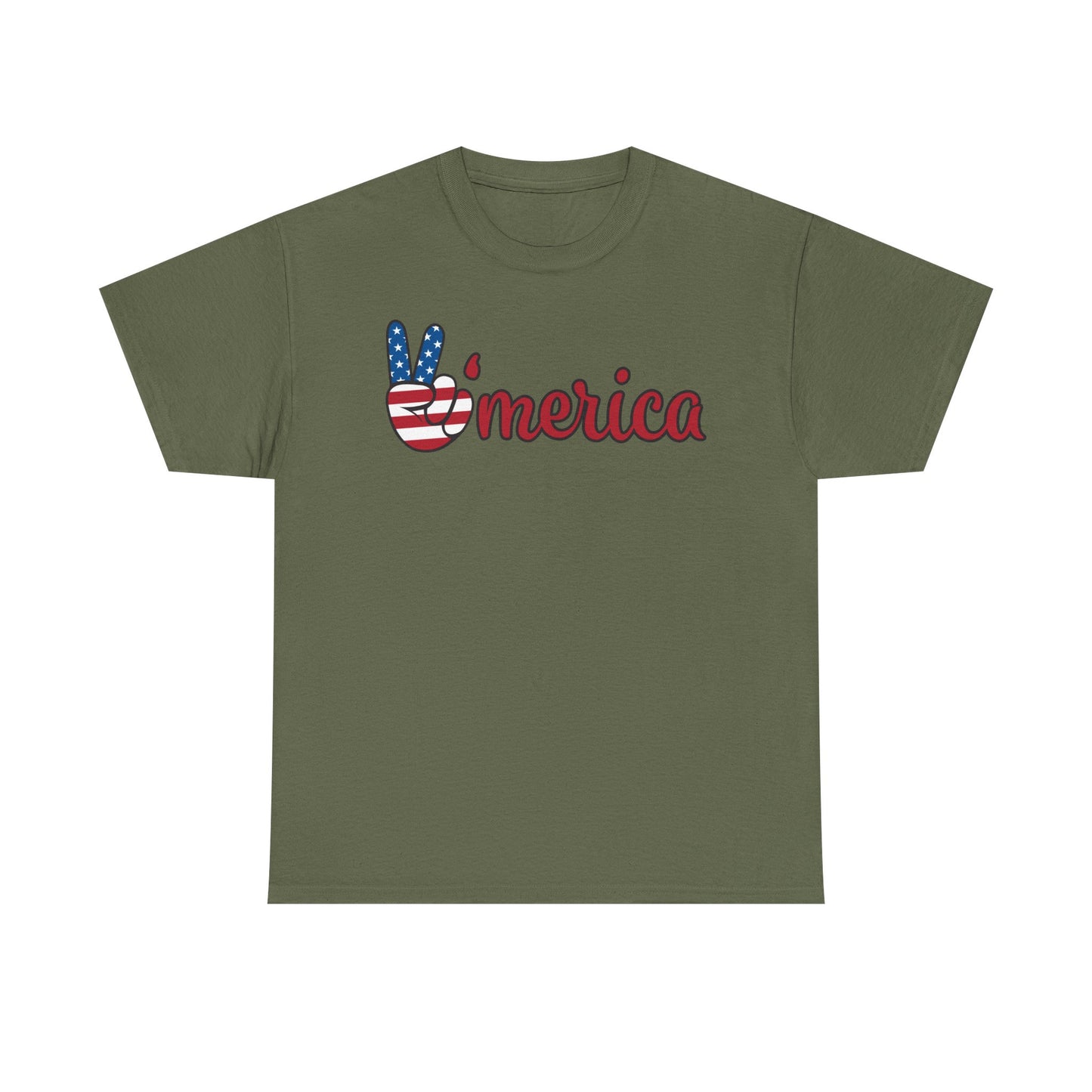 America Peace Sign Graphic T Shirt USA American Flag Unisex Heavy Cotton Tee