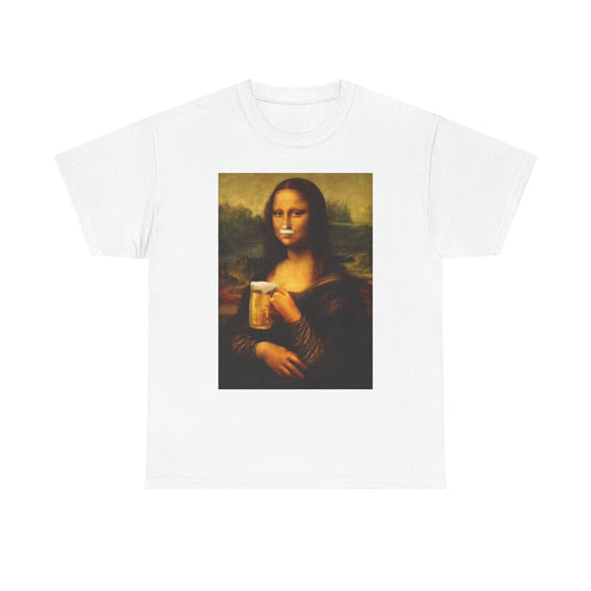 Mona Lisa Funny Beer Graphic T Shirt Jokes Retro Unisex Heavy Cotton Tee